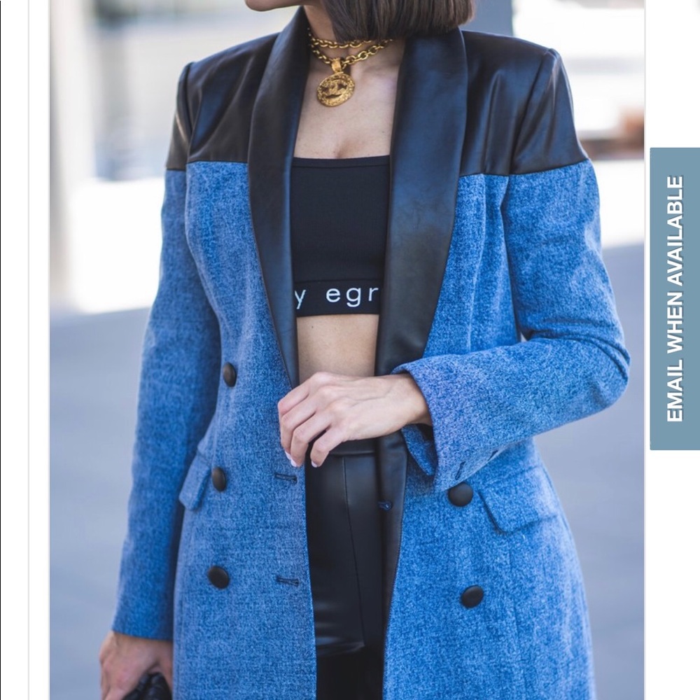 Faux leather and denim blazer